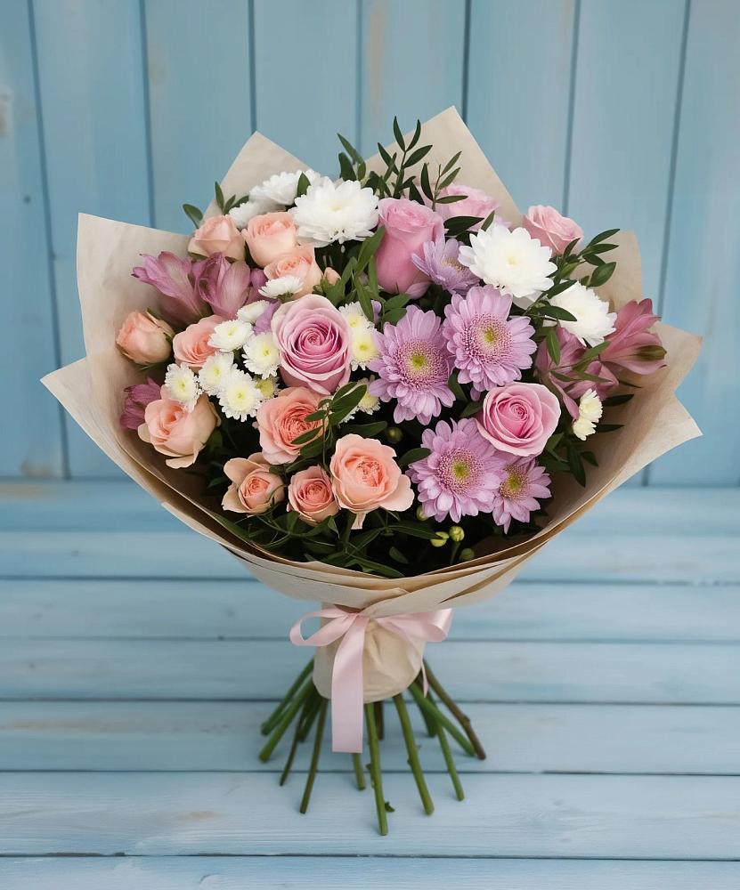 Букет цветов из: Хризантемы, Розы и Альстромерии в Вейделевке