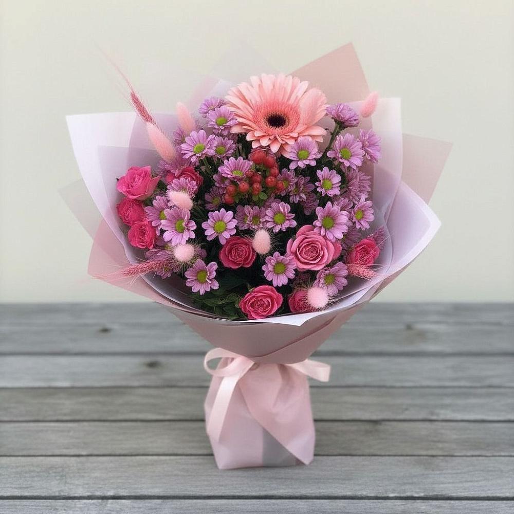 Букет цветов из: Розы, Герберы и Хризантемы в Вейделевке
