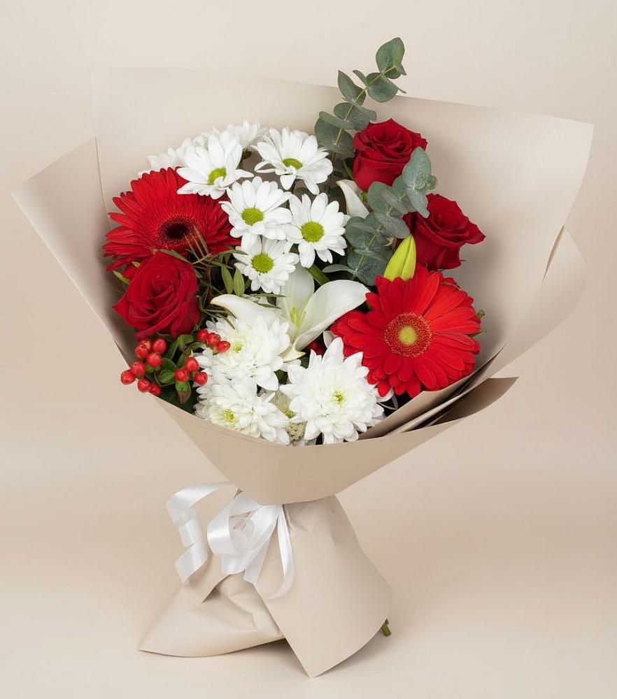 Букет цветов из: Розы, Хризантемы, Герберы и Лилии в Вейделевке