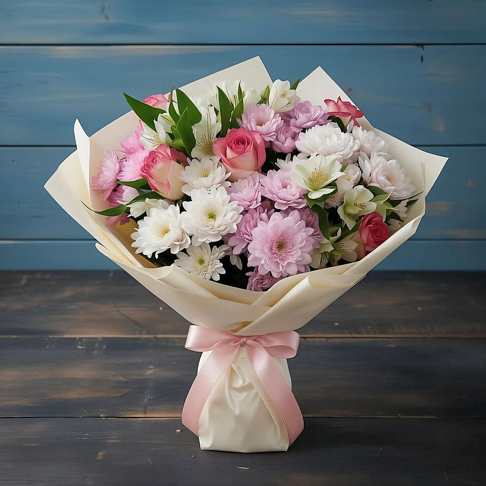 Букет цветов из: Хризантемы, Альстромерии и Розы в Вейделевке